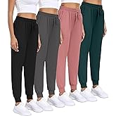 INTICOSI Women Joggers with Pockets,Women's Lightweight Sweatpants Soft Lounge Athletic Yoga Pants 4 Pack