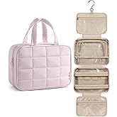 BAGSMART Travel Toiletry Bag for Women, Hanging Travel Bag for Toiletries, Puffy Makeup Cosmetic Bag Organizer, Carry-on Travel Accessories Essentials, Pink
