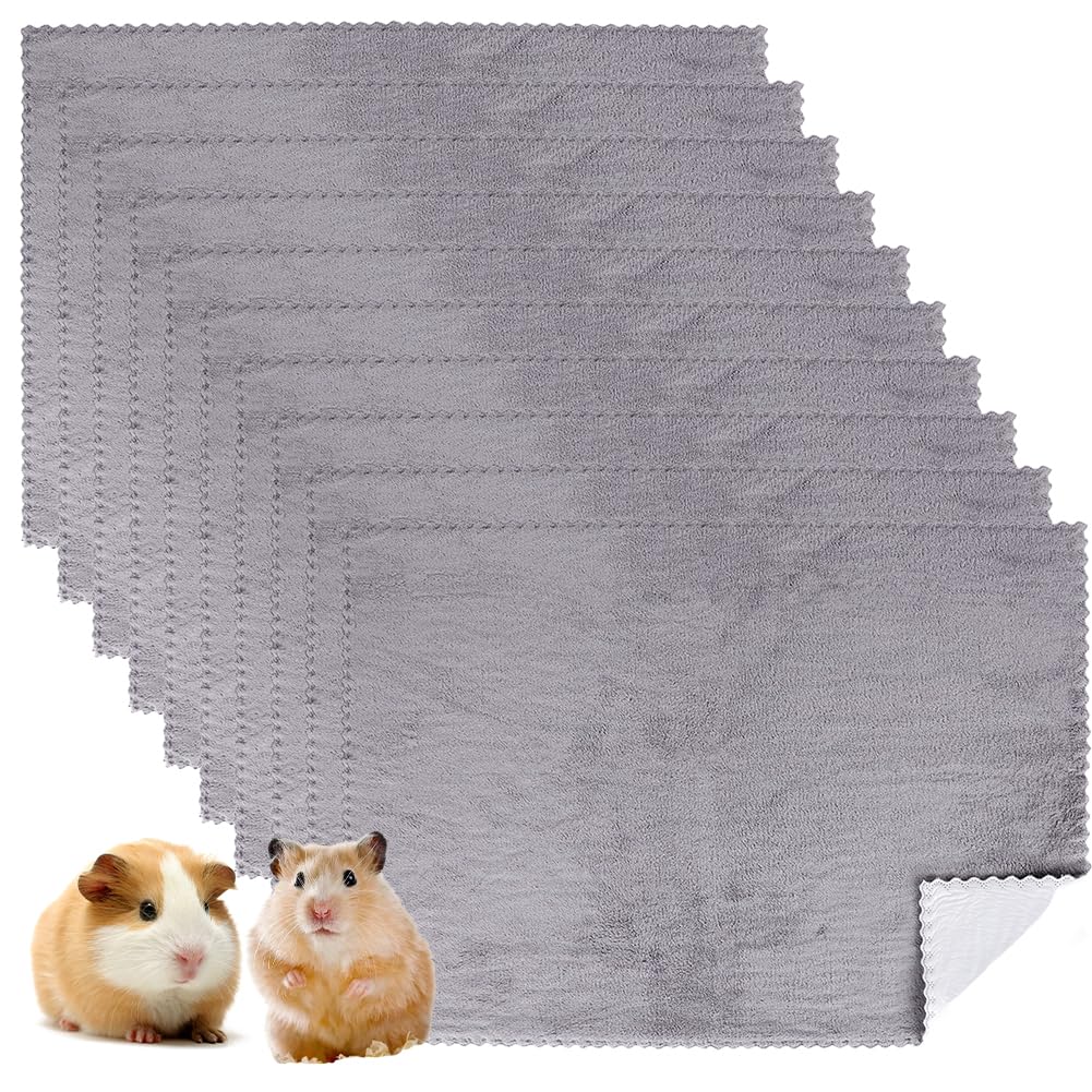 Fouvin Pack of 10 Waterproof Guinea Pig Blankets Soft Pet Blankets Washable Pet PIPI Underlay Small Animal Sleeping Mat Absorbent for Small Animal Hamster Puppy Cat Grey 35 x 75 cm