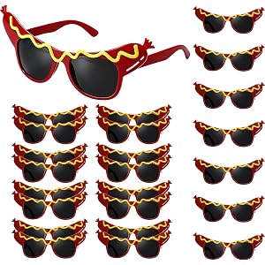 Teyva Daily 24 Pcs Funny Hot Dog Sunglasses Unisex Adults Dance Party Makeup Glasses Masquerade Decorative Eyewears for Photo
