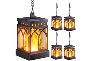 KOOPER 4 Pack Solar Lanterns Outdoor Waterproof, Upgraded Flickering Flame Modes + Constant Modes Hanging Solar Lantern Lights for Outside, Lanterns Decorative Outdoor for Garden Table Yard Tree Decor
