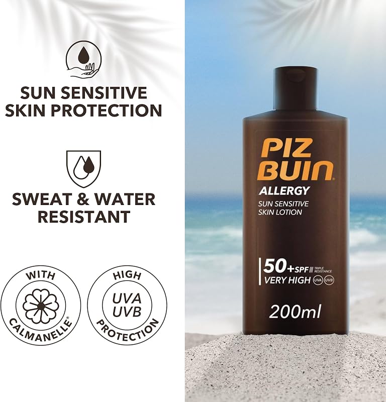 Allergy Sonnencreme LSF 50 – Wasserfestes Sonnenschutzmittel für empfindliche Haut und Allergiker, mit Calmanelle und FEVERFEW PFE, hoher UVA- und UVB-Schutz, 200ml