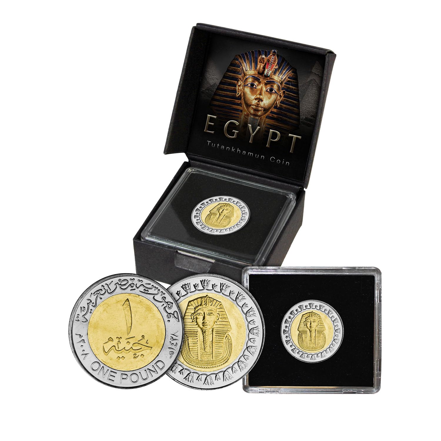 The Koin Club Pharaoh Tutankhamun Death Mask Egypt 1 Pound Bimetallic Coin in Protective Box