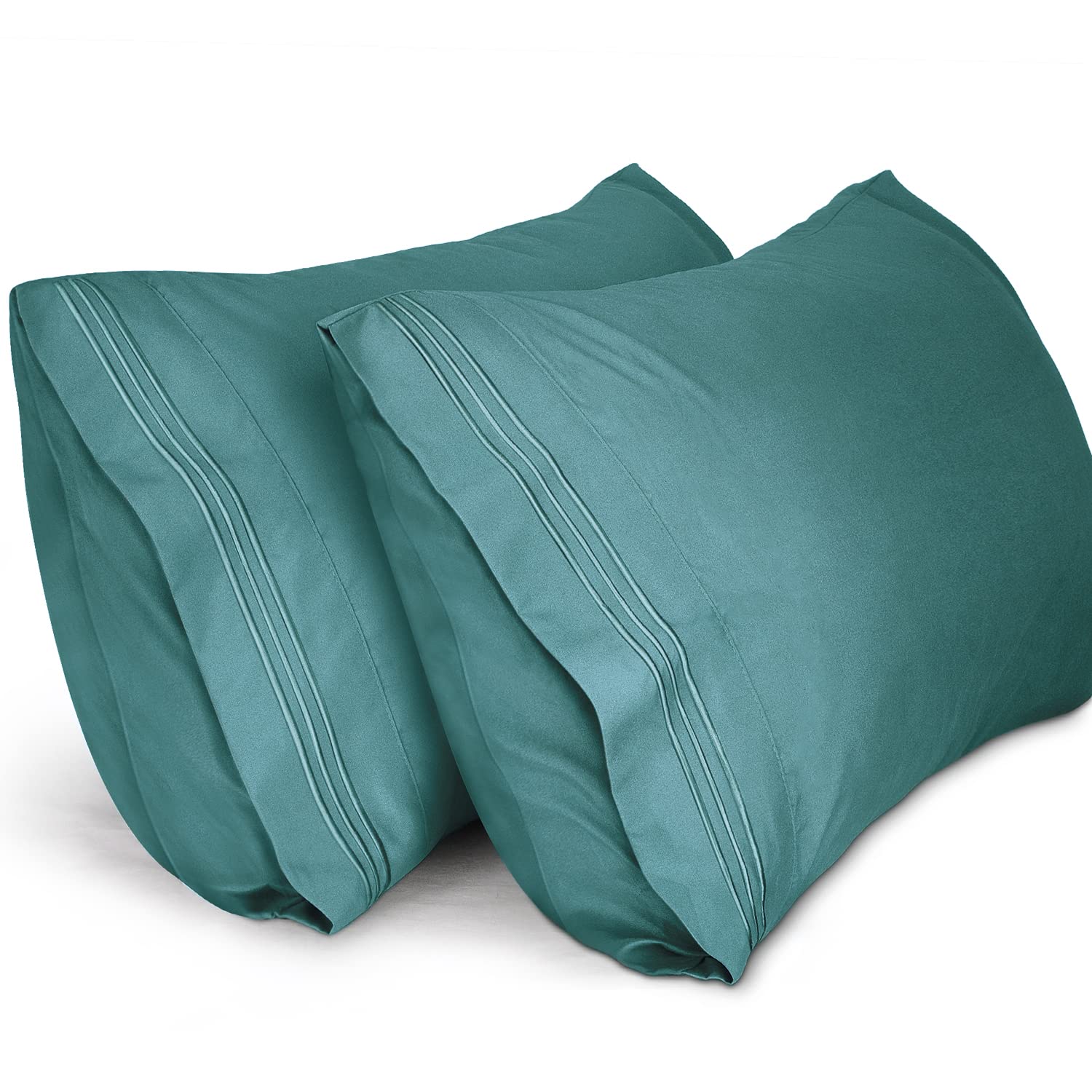Lirex Queen Size Pillow Cases 2 Pack,1800 Thread Count Embroidered Soft Brushed Microfiber Pillowcases,Green — image 1
