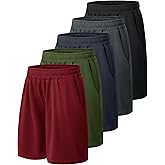 BOOJO 5 Pack Athletic Basketball Boys Shorts - Black Quick Dry Kids Youth Teen Shorts with Pockets for Soccer Running