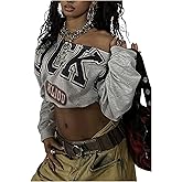 WDIRARA Women's Off The Shoulder Tee Shirts Letter Graphic Long Sleeve Streetwear Crop Tops
