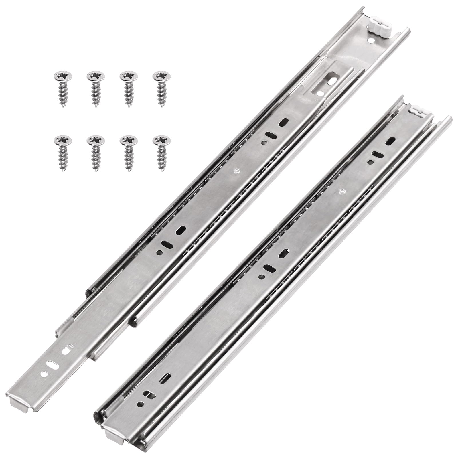 Swpeet 10Pcs 350mm Full Extension Less Noise Ball Bearing Metal Side Mount Drawer Slides, 100 lb Load Capacity Heavy Duty Locking Silver Galvanized Drawer Slides with Screws
