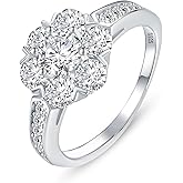 VOLUKA 925 Sterling Silver Cubic Zirconia Big Flower Rings for Women Simulated Dimond Eternity Band Rings 18K White Gold Plated S925 Promise Wedding Statement Engagement Rings Size 9 Gift for Her