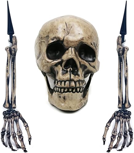 RNSUNH Realistic Skull Skeleton Stakes Severed Plastic Skeleton Hands For Halloween Props Decorations Creepy Graveyard Groundbreaker Arms For Lawn Stakes Garden Halloween Zombie Decoration
