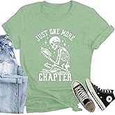 CQF Book Lover Shirt for Women Just One More Chapter T-Shirt Funny Reading Teacher Short Sleeve