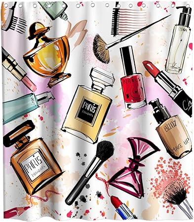 Qyga 3bu Fashion Girl Duschvorhange Lippenstift Parfum Make Up