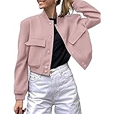 Zeagoo Women Bomber Jacket Casual Button Down Varsity Jackets Shackets With Pockets Outwear