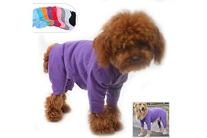 Lovelonglong Four Feet Dog Lightweight Pajamas, Pure Cotton Dog Jumpsuits 4 Legs Dog Onesies T-Shirt Stylish PJS Puppy Costume for Large Medium Small Dogs Purple S