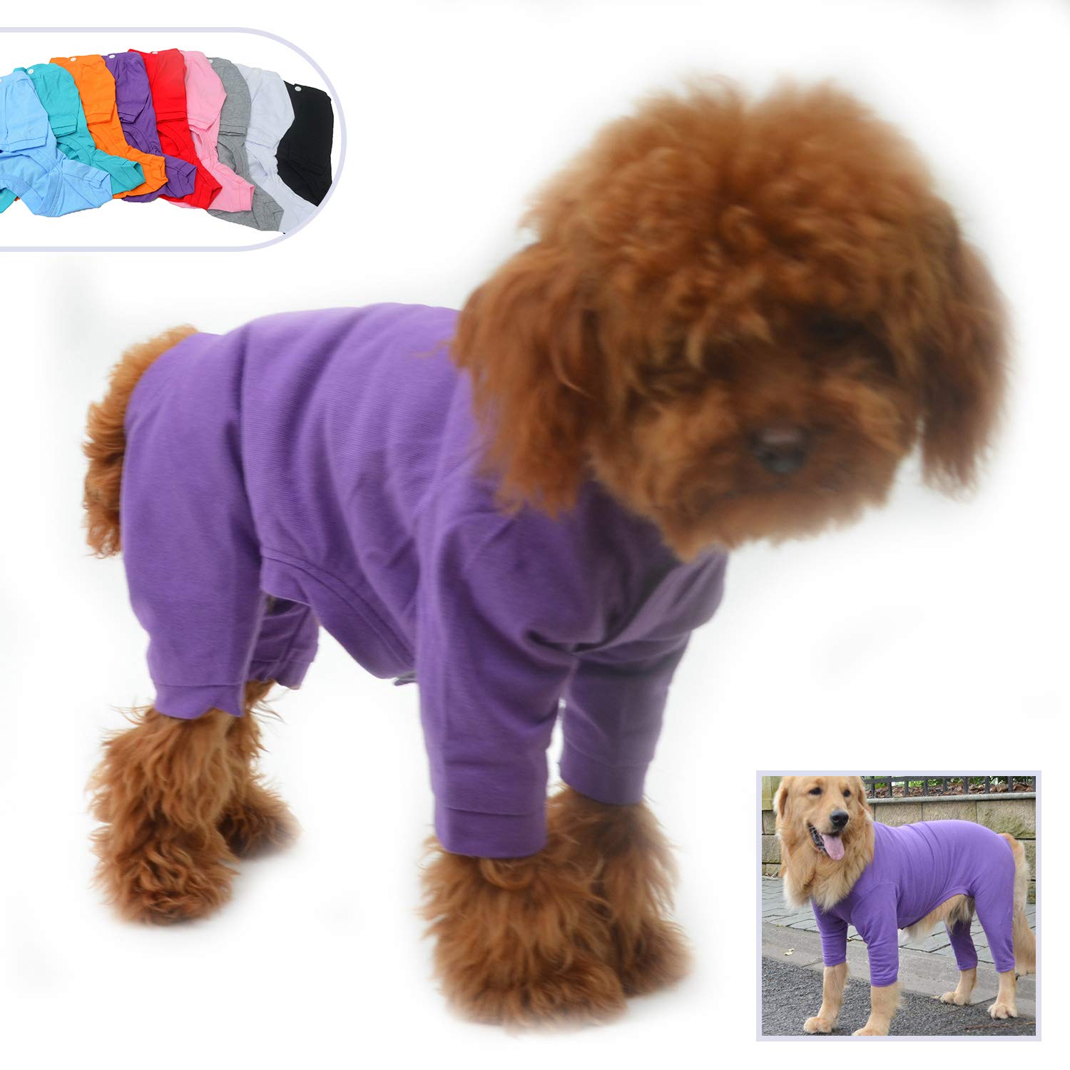 Lovelonglong Four Feet Dog Lightweight Pajamas, Pure Cotton Dog Jumpsuits 4 Legs Dog Onesies T-Shirt Stylish PJS Puppy Costume for Large Medium Small Dogs Purple M