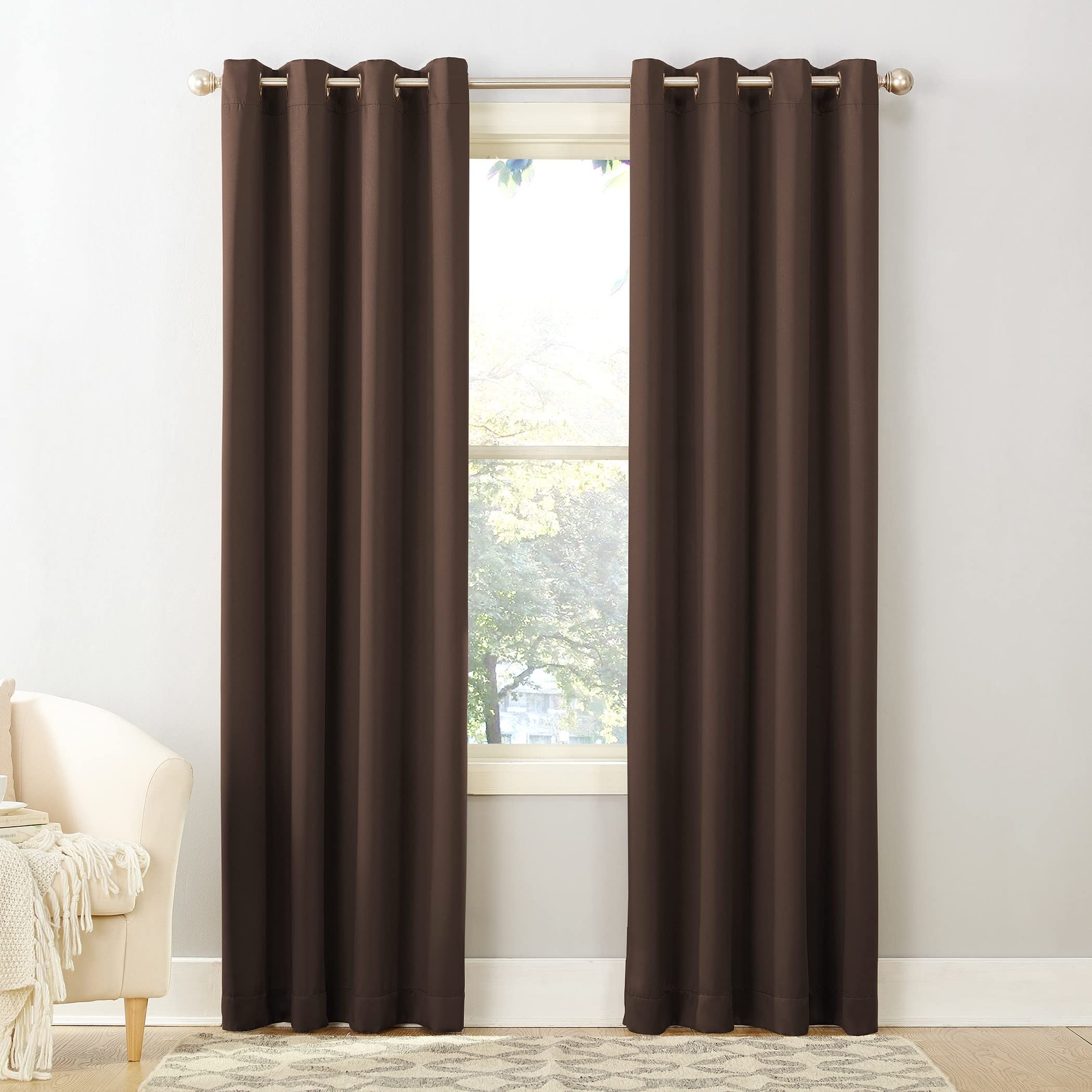 Sun Zero Barrow 2-Pack Solid Total Blackout Grommet Curtain Panel Pair, 54" x 84", Chocolate — image 1