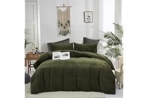 Houseri Velvet Olive Green Duvet Covet King Fluffy Army Green Bedding Flannel Duvet Cover King Size Dark Green Micromink Sherpa Comforter Cover King Warm Blackish Green Fuzzy Duvet Cover King Size