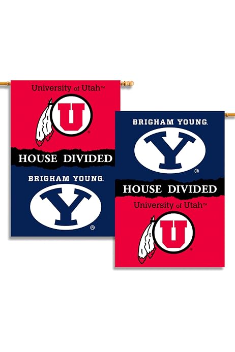 Amazon Com Bsi Products Inc House Divided 2 Sided 28 X 40 Banner With Pole Sleeve Byu Utah Brigham Young University And Uou Football Pride High Durability For