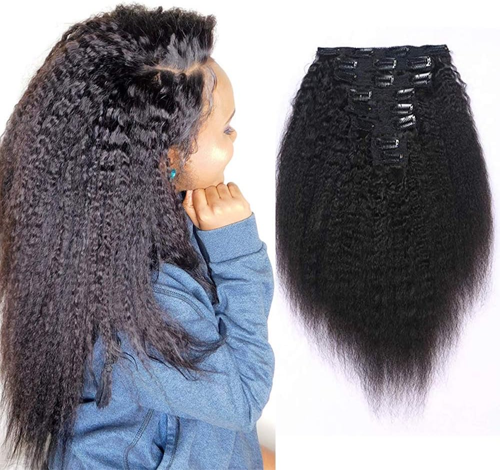 8A Unprocessed Double Weft 100% Remy Virgin Human Hair 4B 4C Afro Kinky Straight Clip in Hair Extensions 8"-20 Full Head Thick Hair 8pcs/Set(16inch, 120g/Set)