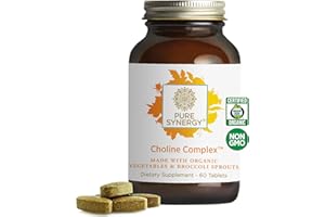 PURE SYNERGY Choline Complex | Vegan Choline Supplement Made with Organic Whole Foods | Non-GMO Bioavailable Complex | for Pregnancy, Brain, and Liver Health (60 Tablets)