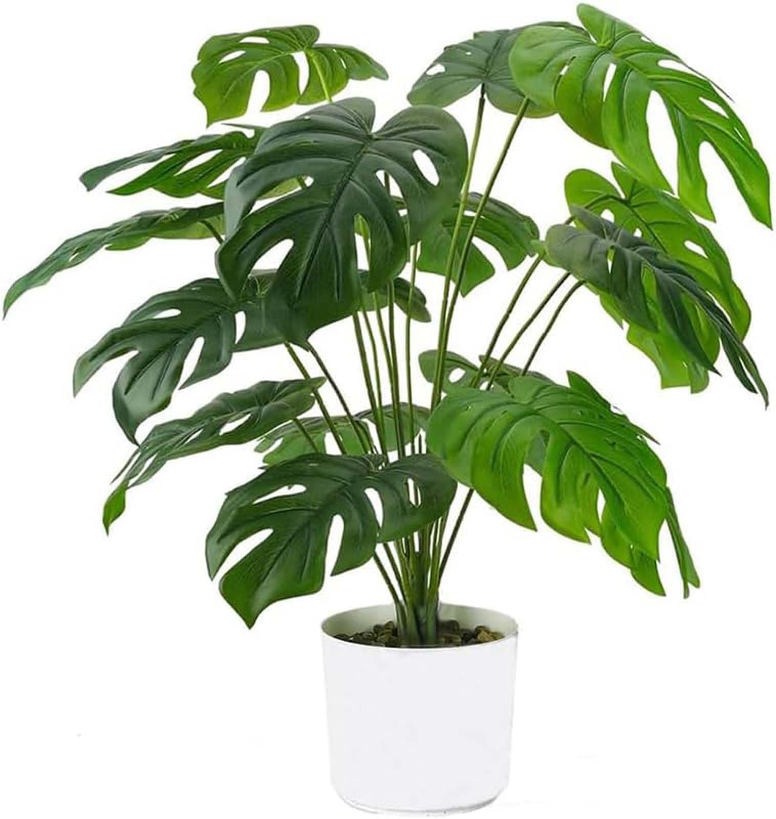 Laelfe Artificial Monstera Plants in Pot, 12 Leaves Fake Monstera Deliciosa Plants Realistic Faux Tropical Plant for Indoors Outdoors Home Bedroom Bathroom Office Table Decorations (55 cm)