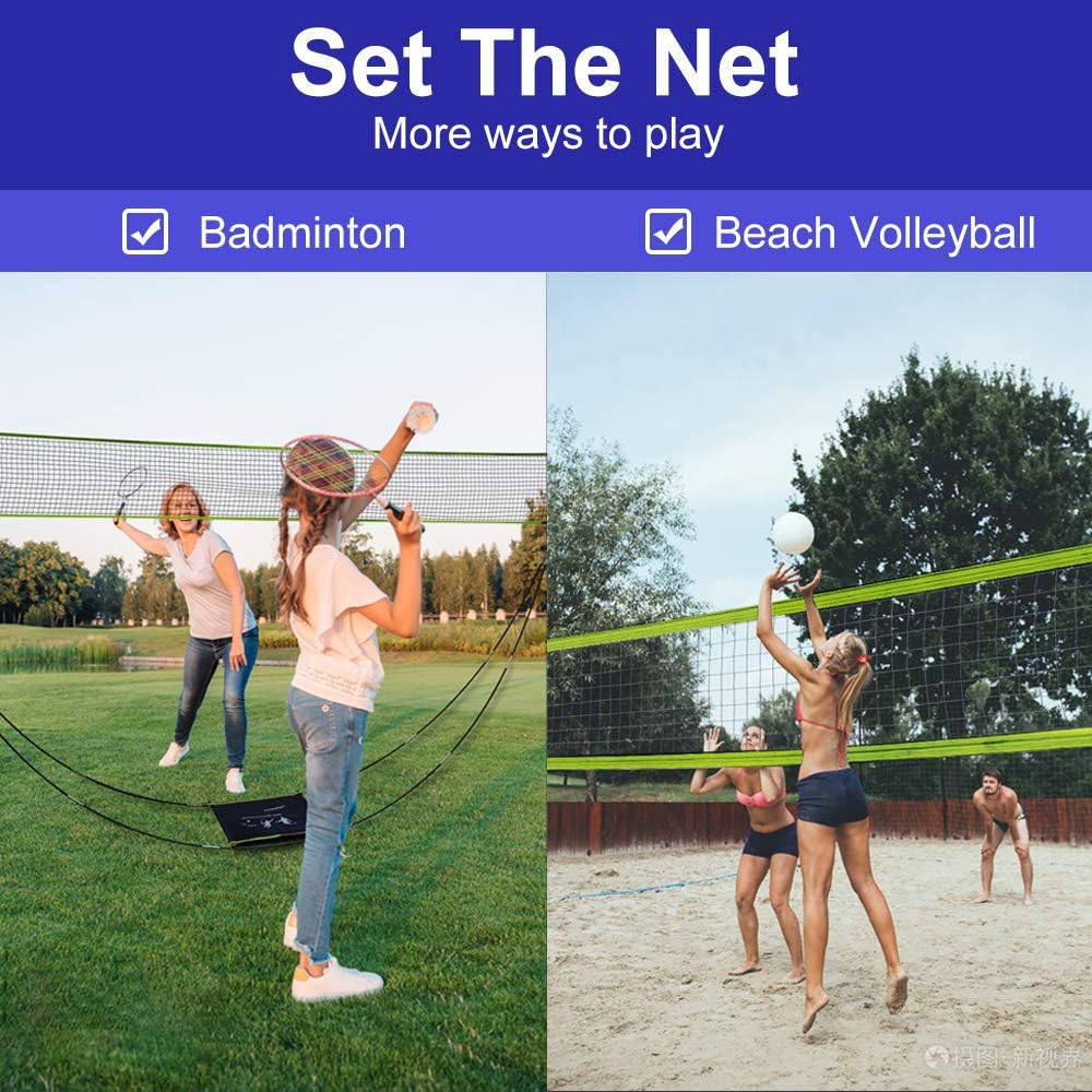 AmazeFan Portable Badminton Net Set with Stand & Carrying Bag, Folding Volleyball Tennis Badminton Net – Easy Setup for Beach/Indoor Court, Outdoor, No Tools or Stakes Required : Sports & Outdoors