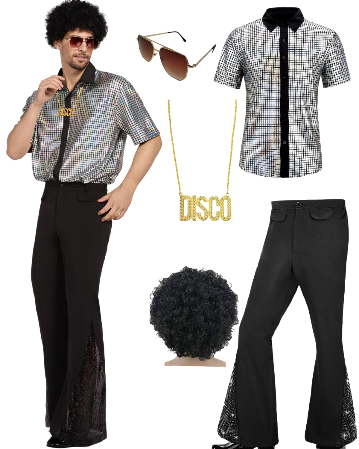 Photo 1 of minkasic Mens 70's Disco Outfit Retro 70s Mens Costume for Adults Perfect 70's Theme Clothes for Parties