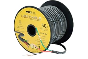 MAXBRITE 50 ft. 18AWG Low Voltage LED Cable 3 Conductor Black Sleeve in-Wall Speaker Wire UL Class 2 Certified