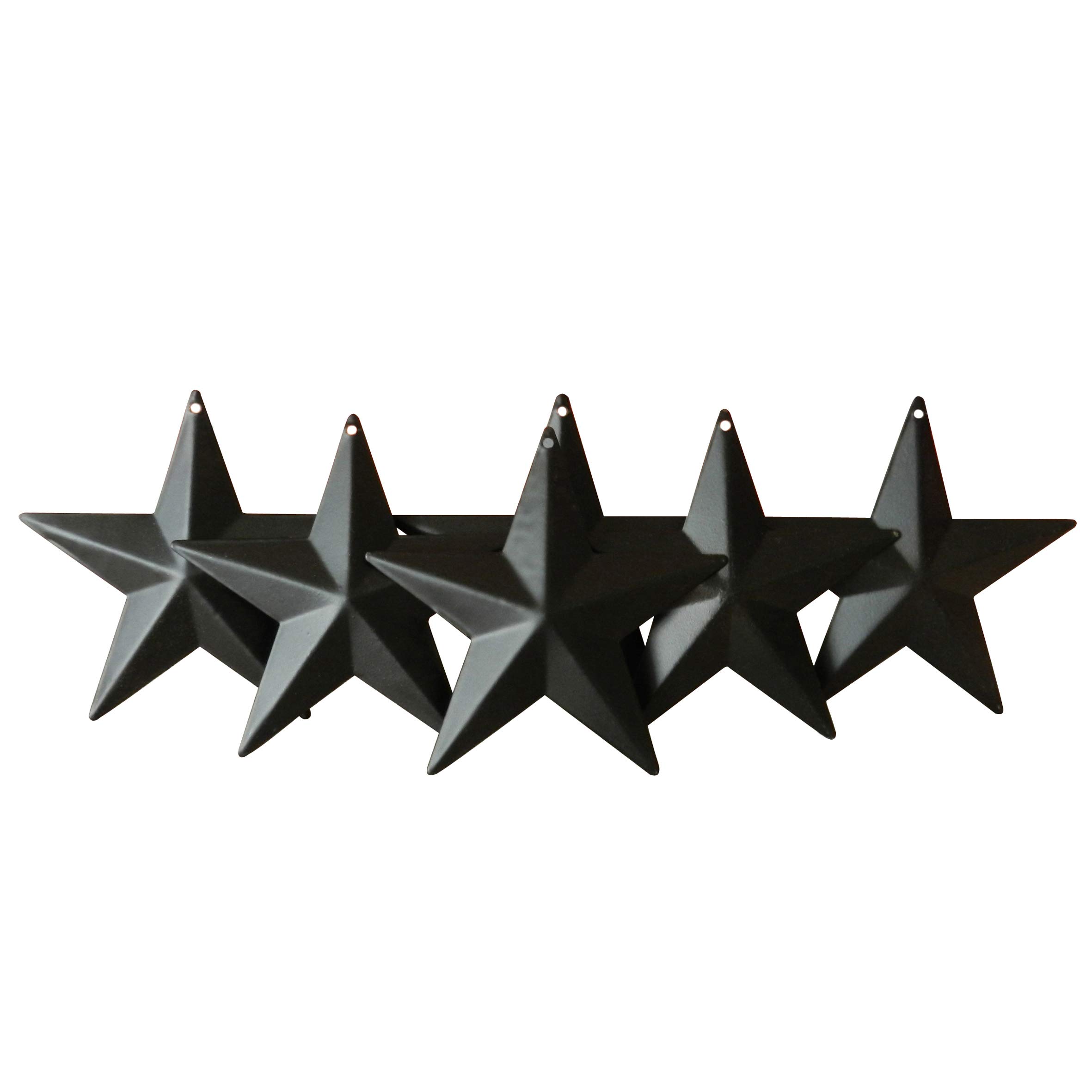 CVHOMEDECO. Country Rustic Antique Vintage Gifts Metal Barn Star Wall/Door Decor, 4 Inch, Set of 6. (Matt black)