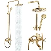 gotonovo Exposed Shower Faucet Set 8 Inch Rainfall Showerhead 3-Function Shower Fixture with Tub Spout 2 Corss Handles Shower