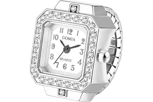 OIDEA Mens Womens Finger Watch: Luxury Rhinestones Diamond Decor Square Dial Stretchy Band Elastic Analog Quartz Business Cas