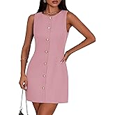 PRETTYGARDEN Work Dresses for Women 2026 Summer Business Formal Short Dress Sleeveless Button Down Elegant Office Outfits