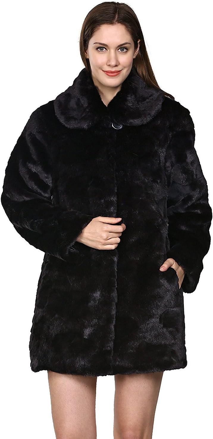 Adelaqueen Elegant Women's Trimmed Mink Faux Fur Strip & Block Style Lapel Coat