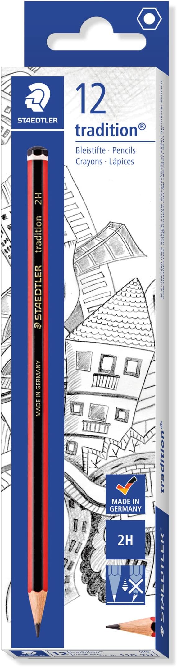 Staedtler 110-2H Tradition Graphite Pencil, 2H, Box of 12, Black