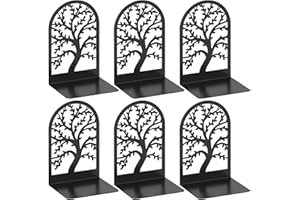 VFINE Decorative Bookends 3 Pairs, Tree Metal Bookends, Unique Black Book Ends to Hold Books, Book Holder for Heavy Books, Home Decorative Book Stoppers for Shelves (6 Pieces)