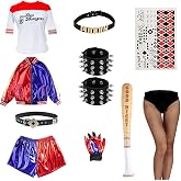 YYKULKEY 11PCS Halloween Costumes Cosplay Set for Adult Women T-Shirt Jacket Shorts Choker Bracelet