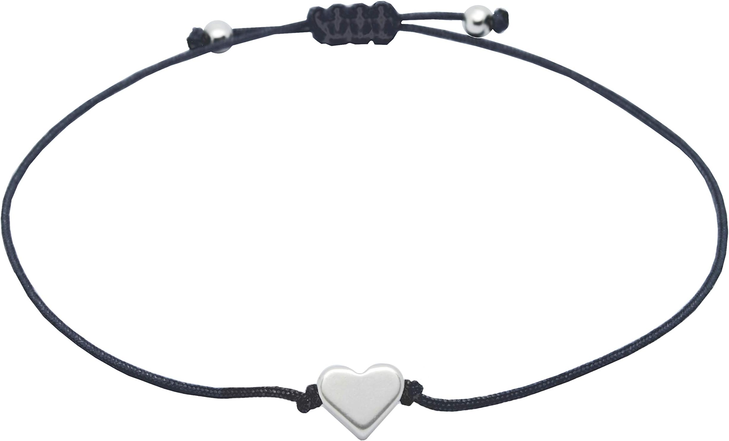 Selfmade JewelryBlack Fabric Necklace with Silver filigree heart bracelet – small heart – Hand Made