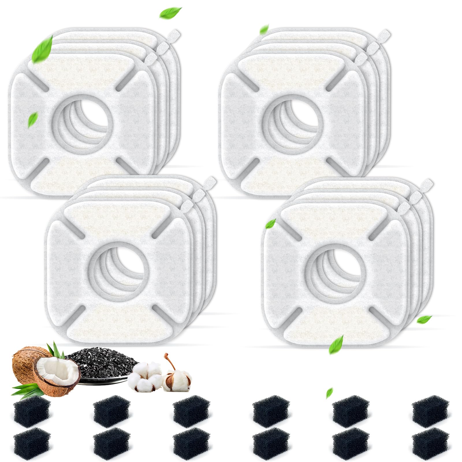 Photo 1 of 24 Packs Cat Water Fountain Filters Replacement,Compatible with VEKEN® for 67 oz/2L, 85 oz/2.5L, 95 oz/2.5L, 135 oz/4L Automatic Pet Fountain (12 Replacement Filters +12 Pre-Filter Sponges)