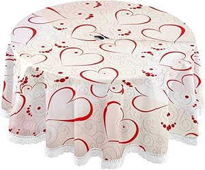 Pfrewn Valentine's Day Hearts Outdoor Round Tablecloth Mother's Day Flowers Table Cloth Cover Umbrella Hole Lace Washable Polyester 60