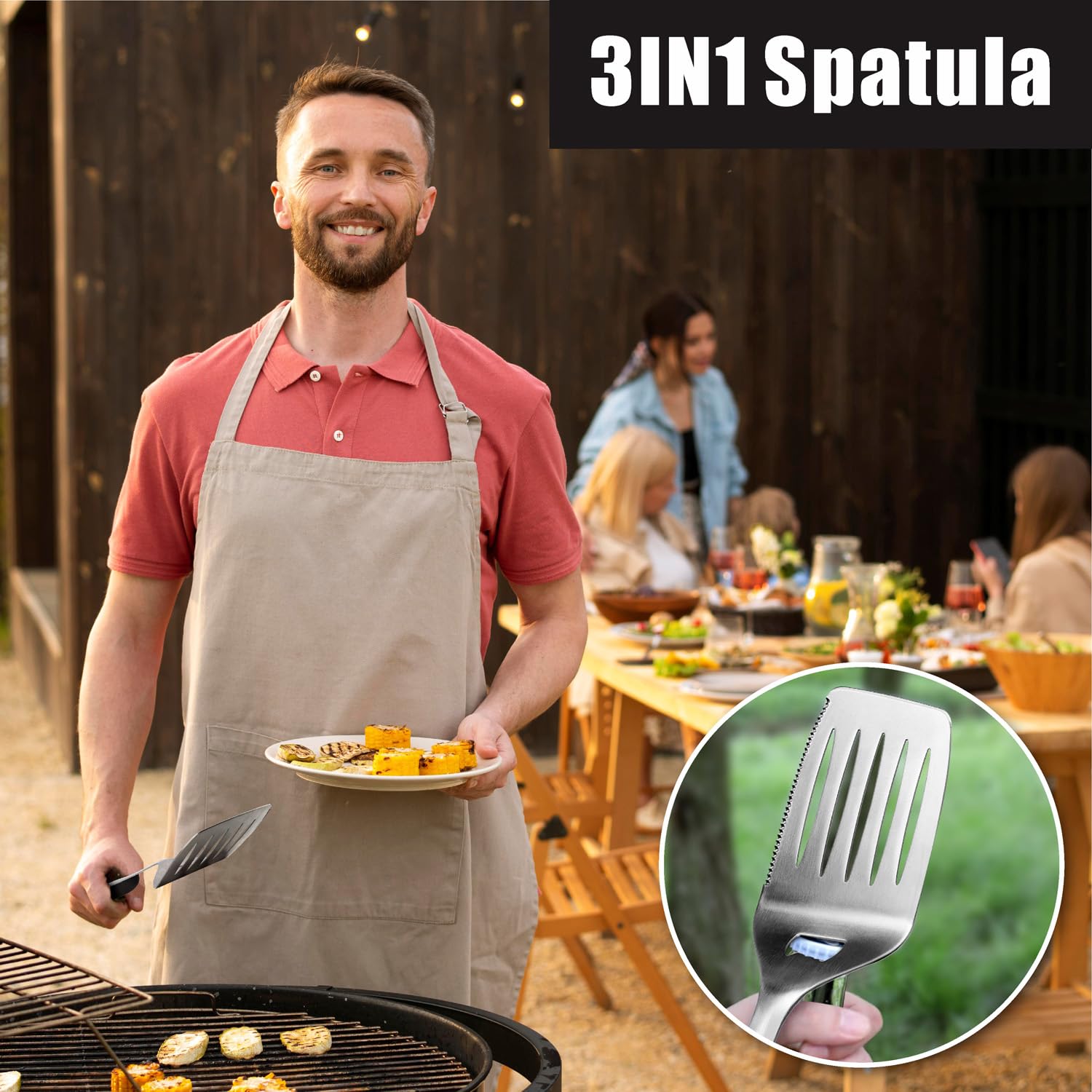 GRILLART BBQ Tools Grill Tools Set -18Inch Grilling Tools BBQ Set - Grill Accessories w/BBQ Tongs, Spatula, Fork, Brush- Stainless Grill Kit Grilling Set - Gift Ideas BBQ Accessories Gifts for Men Dad