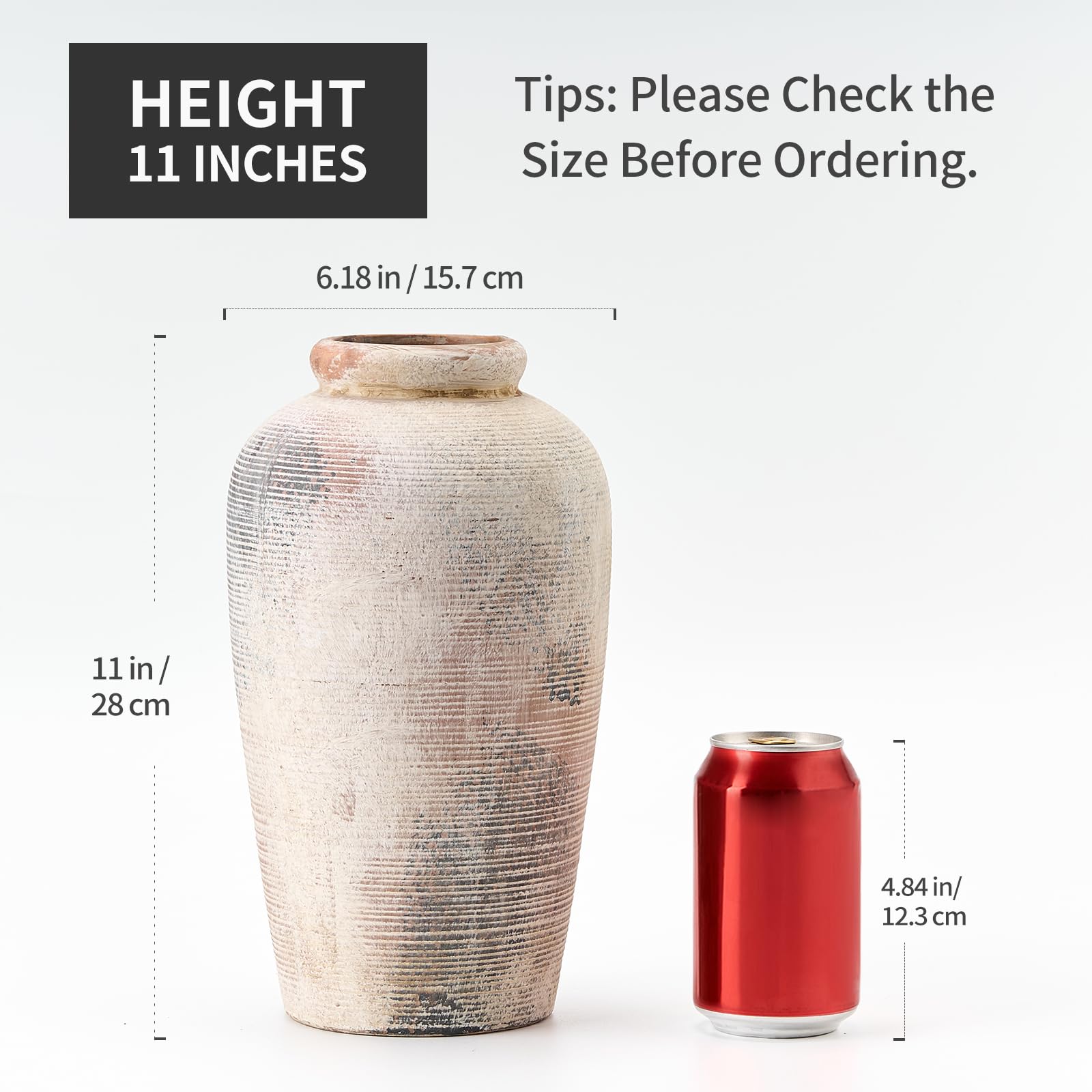 Vaseking Large Ceramic Rustic Vase, 11 inch Minimalist Decorative Vase, Farmhouse Tall Vase for Home Decor, Living Room, Shelf Decor, Enterway, Table Decoration, Gray - Image 2