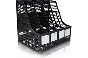 SAYEEC Desktop File Magazine Folder Holder 4 Section Desktop Plastic Hollow Documents Organizer Quadruple File Cabinet Shelf 
