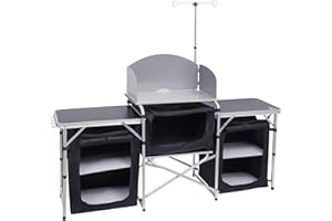 Nice C Camping Kitchen Table, Folding Table, Upgrade Light Stand and Windshield Cooking Station & 3 Organizers, Carry Bag for Outdoor, Beach, BBQ, Picnic, Cooking, Indoor, Office(Silver)