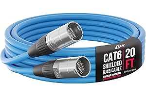 LyxPro 20 Feet Shielded CAT6 Ethercon Cable - Professional Audio & Lighting RJ45 Cable, Studio-Grade Sound Transmission, Extreme Durability - Blue