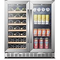 30 Inch Wide Sinoartizan Wine and Drink Fridge Cooler, 33 Bottles and 70 Cans