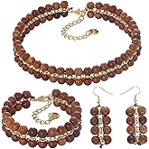 Firstmeet Beads Layer Statement Necklace Choker Bracelet Earrings Vintage Jewelry Set for Women