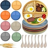 LEFIMOT 8 Pack Divided Plates 9 Inch Unbreakable Portion Control Plate Sectioned with Dividers, Plastic Food Separator Dinner Plates with 8 Spoons Lightweight Compartment Reusable Microwave Safe