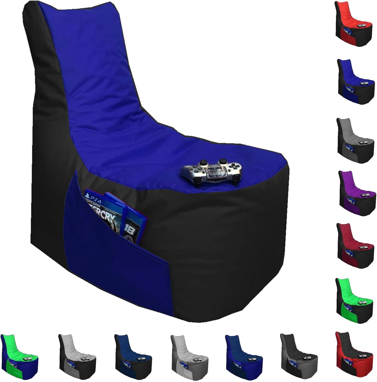 Sitzsack Big Gamer Lounge Ø 80cm Sessel mit EPS Sytropor Füllung In & Outdoor Erwachsene Riesensitzsack Sitzsäcke Sessel Kissen Sofa Sitzkissen Bodenkissen Gaming (Schwarz + Blau)