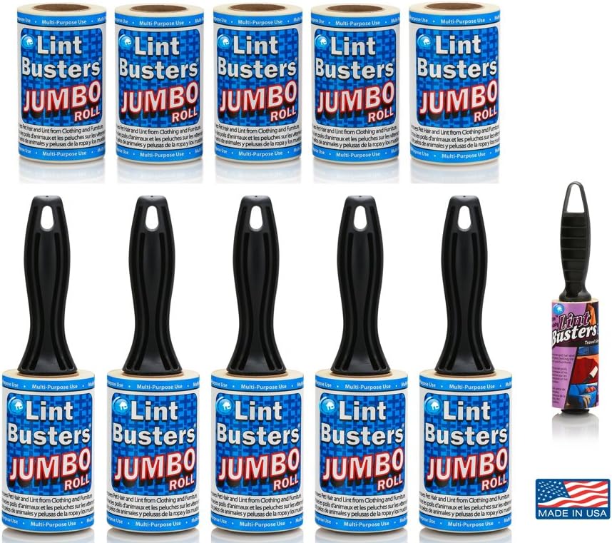IHI Jumbo Lint Roller for Pet Hair - Extra Sticky Reusable Pet Hair Remover - 4” Wide Lint Remover for Clothes, Carpet, Sofa, & Car Seats - Cat & Dog Lint Roller with 70 Adhesive Sheets - Pack of 10