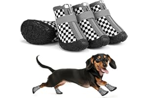 Petanims Small Dog Shoes, Waterproof Puppy Boots & Paw Protectors for Winter Snow, Summer Hot Pavement, Dog Booties with Anti-Slip Rubber Soles for Hardwood Floors Black & White Size 5