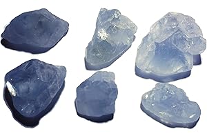 TOP-ROCK-SHOP 6pc Set Raw Celestite Celestine Small Rough Naturally Semi-Faceted & Semi-Translucent Healing Crystal Gemstone Specimen From Madagascar for Wire Wrapping, Meditation, & Metaphysical Uses